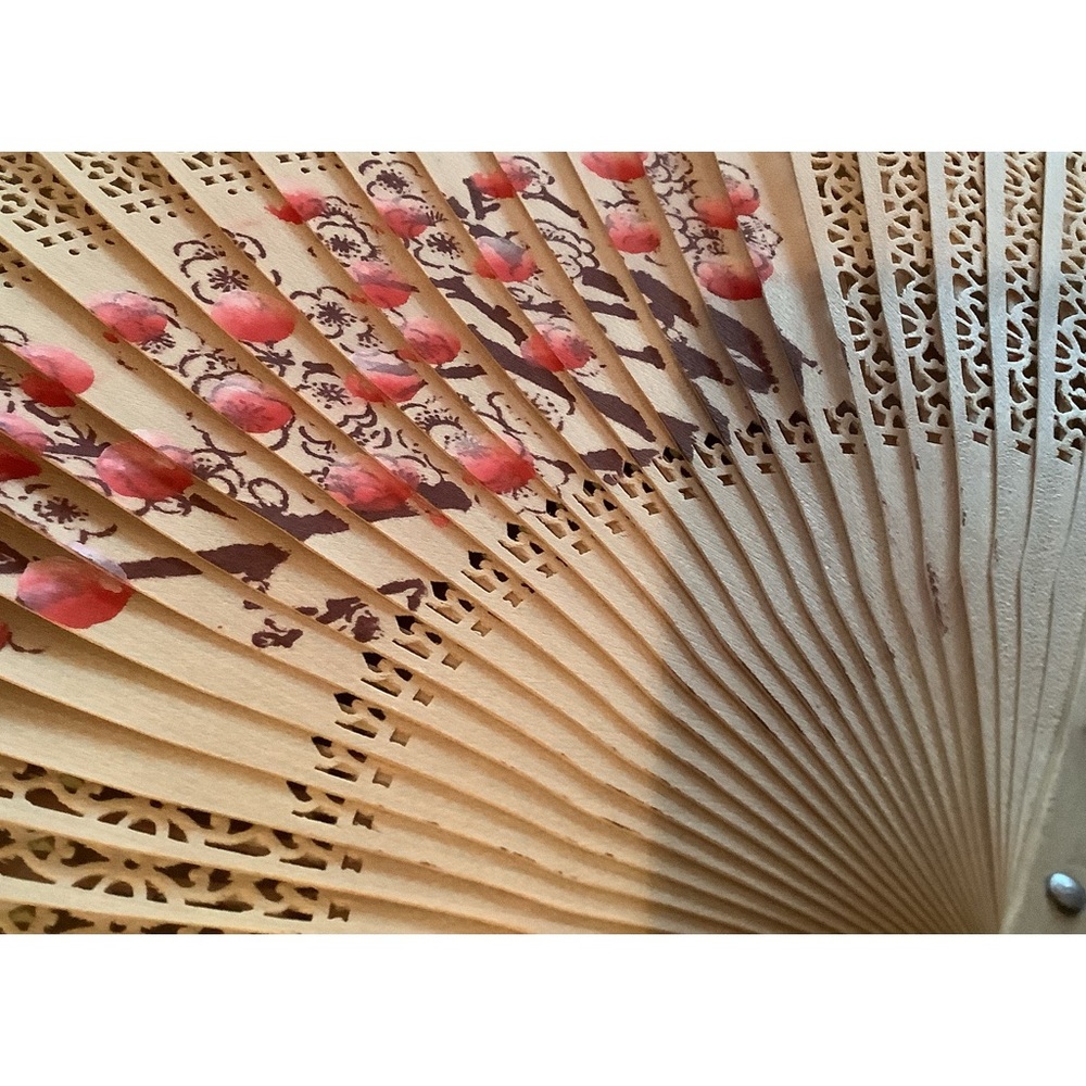 Lovely hand painted folding fan..lightweight wood